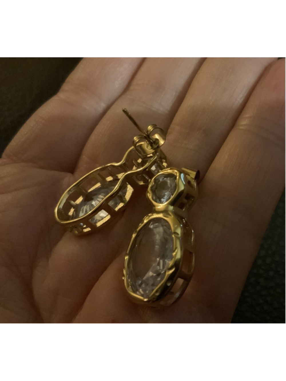 Molten Crystal Gold Earrings Hammered Boho Statement Clear Stud Julie Vos VTG CZ - Picture 7 of 7